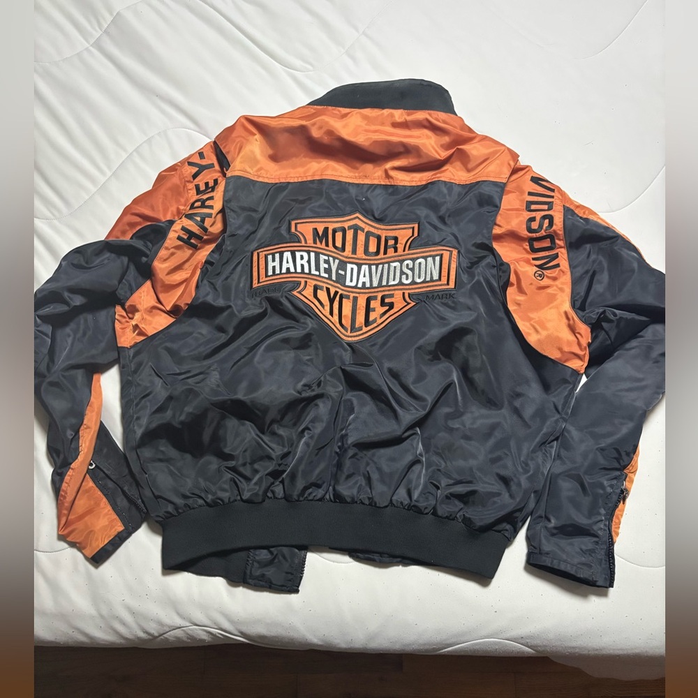 Harley-Davidson Men's Black and Orange windbreaker large